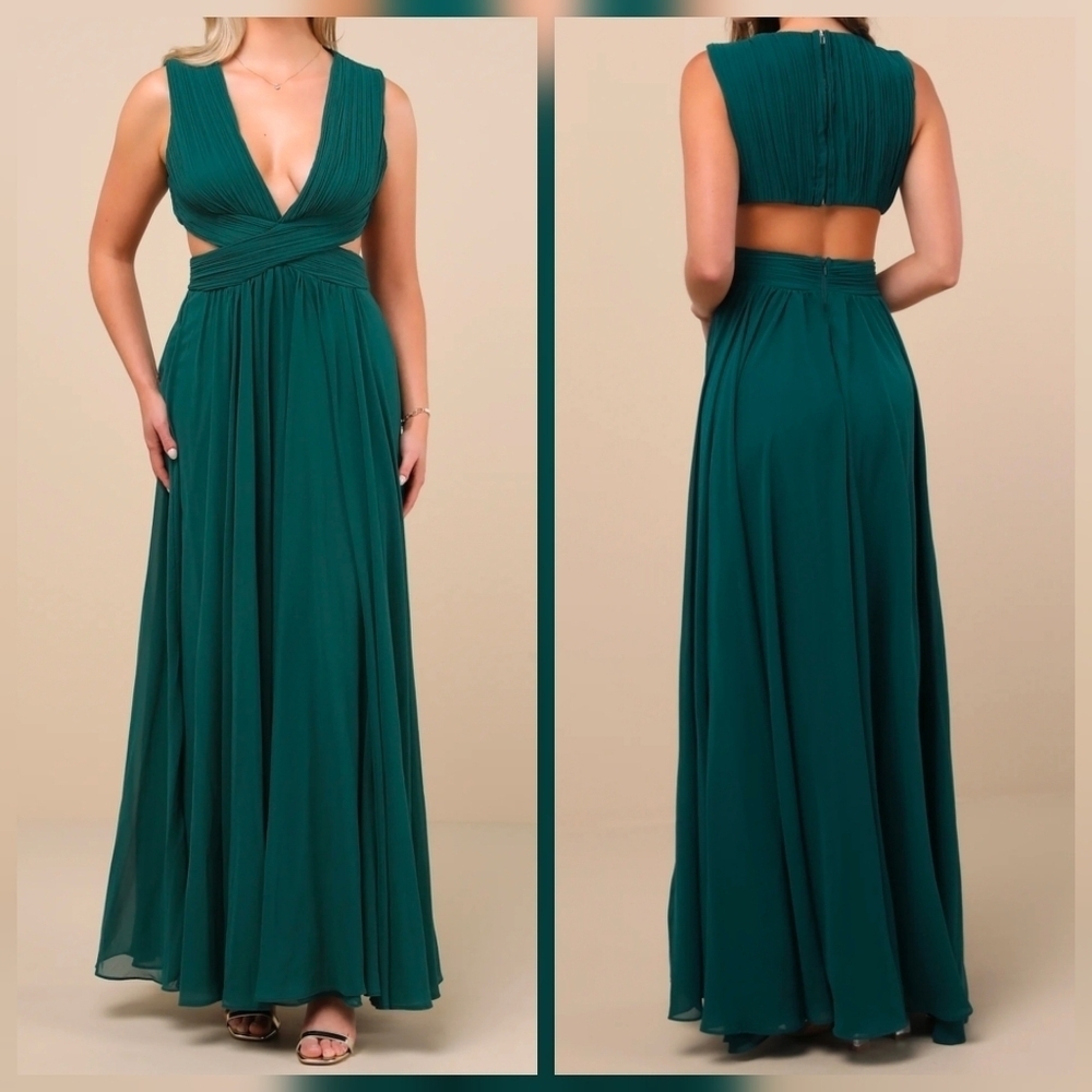 Lulus Vivid Imagination Emerald Green Cutout Maxi Dress